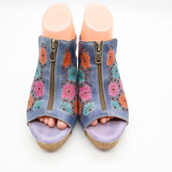 L'artiste Spring Step Zippia Blue Floral Women's EU 40 Open Toe Chunky Heel Clog - Picture 2 of 11